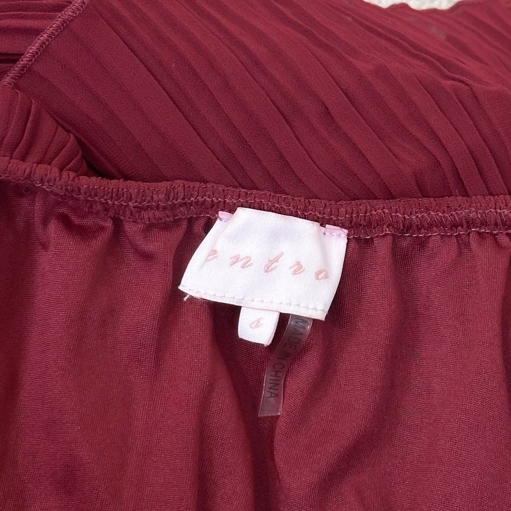 Entro Gala Pleated Off The Shoulder Ruffle Midi Dress Wine Red - Picture 8 of 9